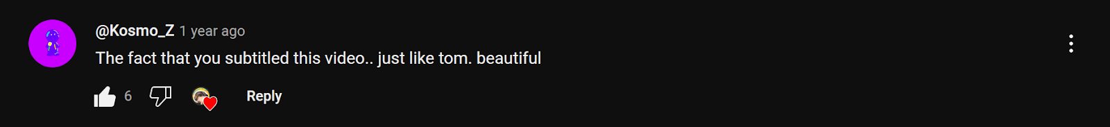 A screenshot of a YouTube comment from the video reading